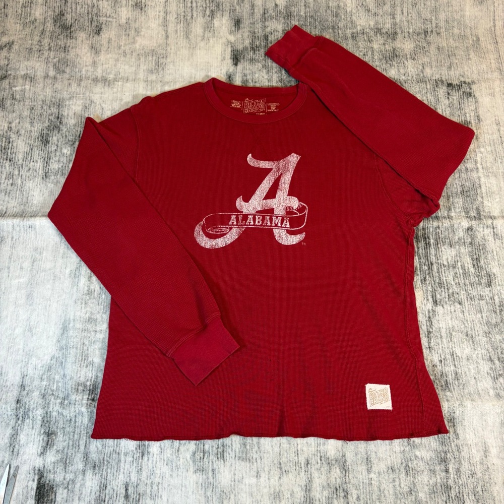 Original Retro Brand Alabama Crimson Tide Thermal Shirt Red Waffle Knit Large